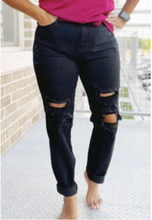Load image into Gallery viewer, Dark As Night | Black Distressed Denim | REG/PLUS Boyfriend Fit