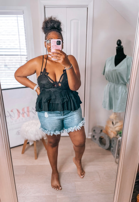 Made You Look Lace Tank- Black