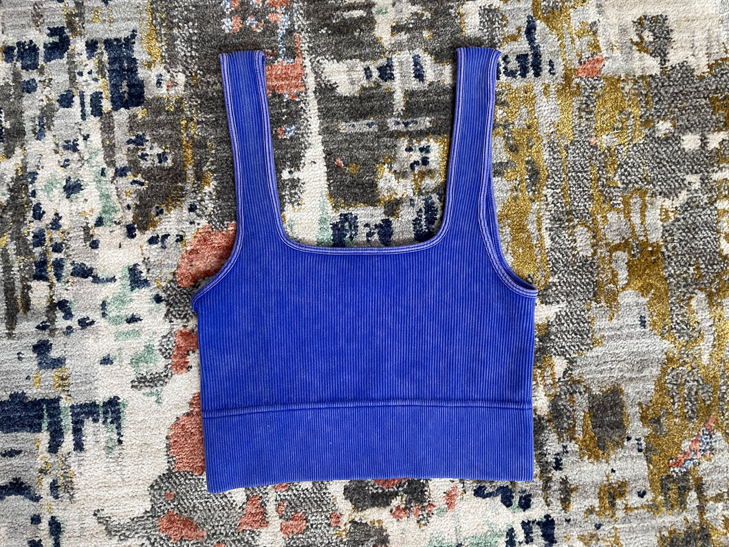 Back to the Basics Ribbed Square Neck Brami- Indigo