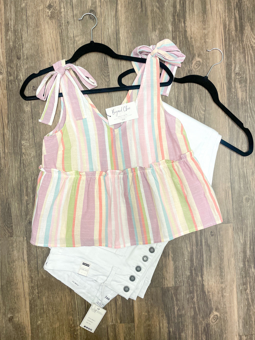 Pastel Stripe Shoulder Tie Top