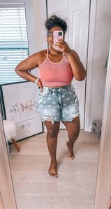 JUDY BLUE MID-RISE STAR PRINT ACID WASH SHORTS